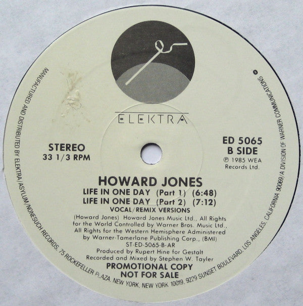 Howard Jones : Life In One Day (12", Single, Promo)