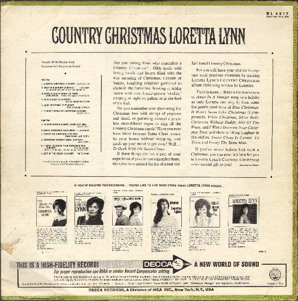 Loretta Lynn : Country Christmas (LP, Album, Mono, Pin)