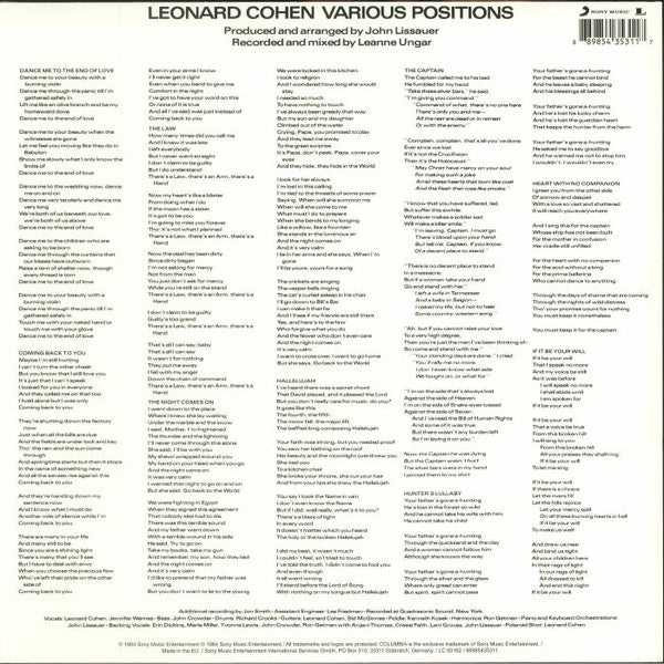 Leonard Cohen : Various Positions (LP, Album, RE, RP)