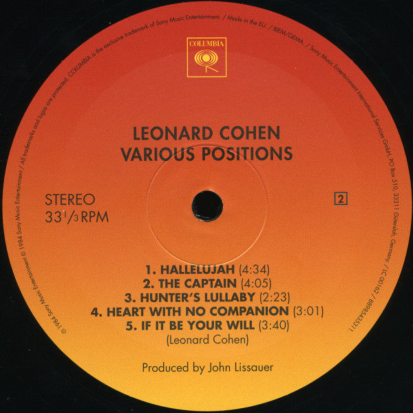 Leonard Cohen : Various Positions (LP, Album, RE, RP)