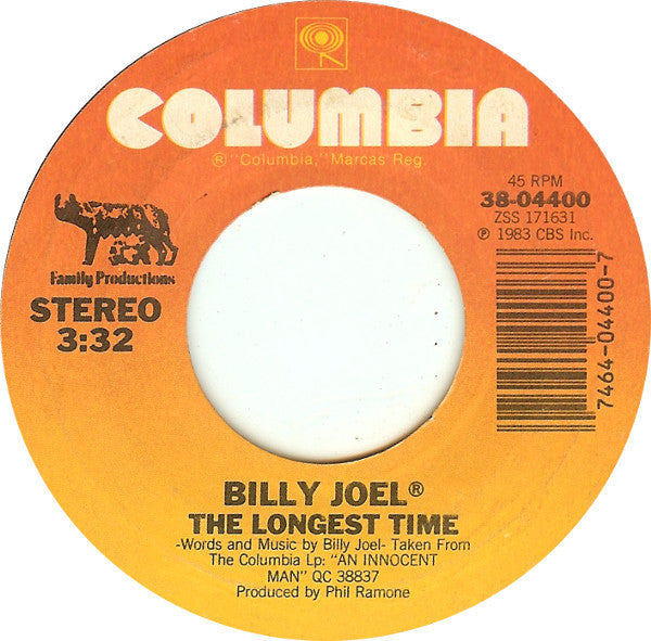 Billy Joel : The Longest Time (7", Single, Styrene, Pit)