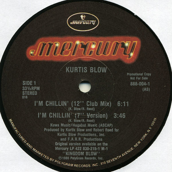 Kurtis Blow : I'm Chillin' (12", Promo, 016)