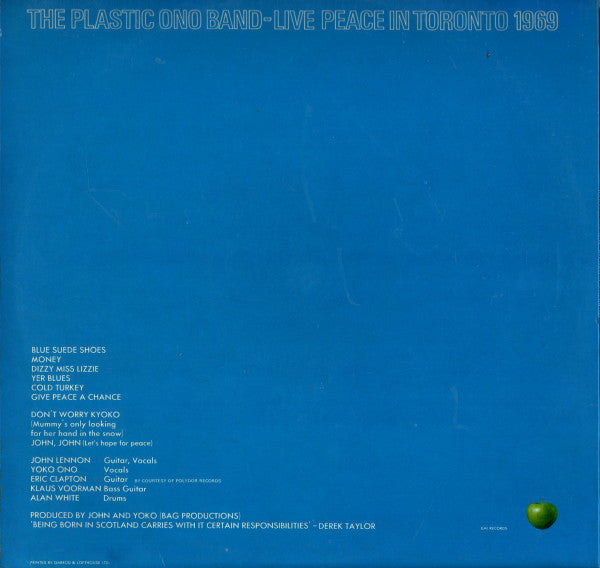 The Plastic Ono Band : Live Peace In Toronto 1969 (LP, Album)