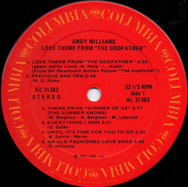 Andy Williams : Love Theme From "The Godfather" (LP, Album, Ter)