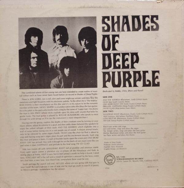 Deep Purple : Shades Of Deep Purple (LP, Album, Ter)