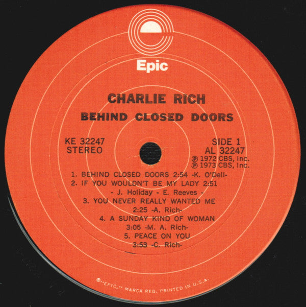 Charlie Rich : Behind Closed Doors (LP, Album, Pit)