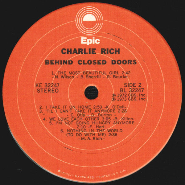 Charlie Rich : Behind Closed Doors (LP, Album, Pit)