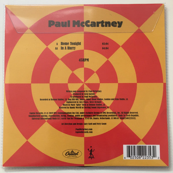 Paul McCartney : Home Tonight / In A Hurry (7", RSD, Single, Ltd, Pic)