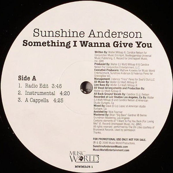 Sunshine Anderson : Something I Wanna Give You (12", Promo)