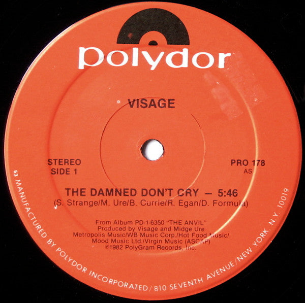 Visage : The Damned Don't Cry (12", Promo, 53)