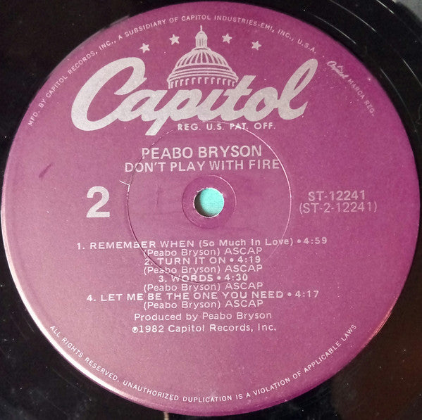 Peabo Bryson : Don't Play With Fire (LP, Album, Jac)