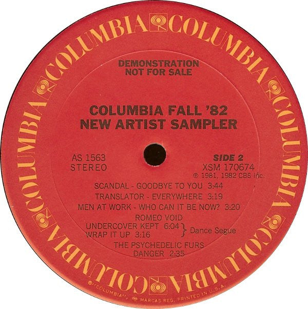 Various : Columbia Fall '82 New Artists Sampler (LP, Comp, Promo)