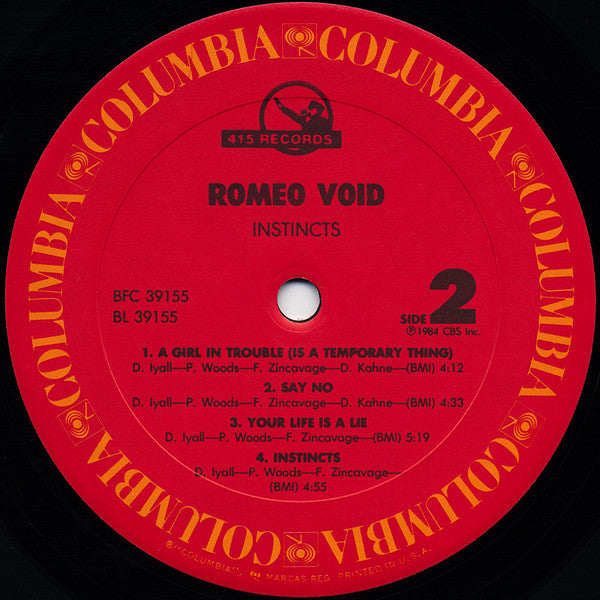 Romeo Void : Instincts (LP, Album, Pit)