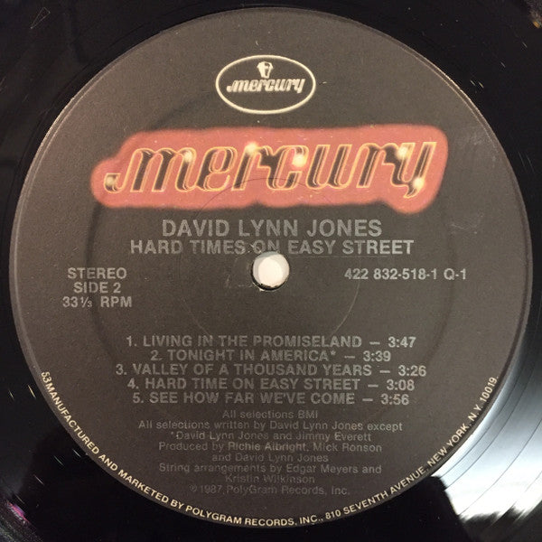 David Lynn Jones : Hard Times On Easy Street (LP, Album)