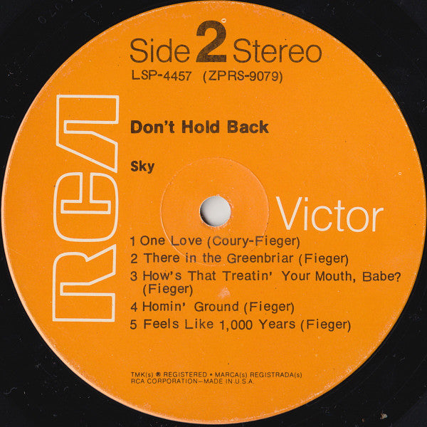 Sky (20) : Don't Hold Back (LP, Album, RCA)