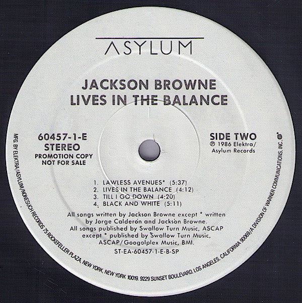 Jackson Browne : Lives In The Balance (LP, Album, Promo, All)