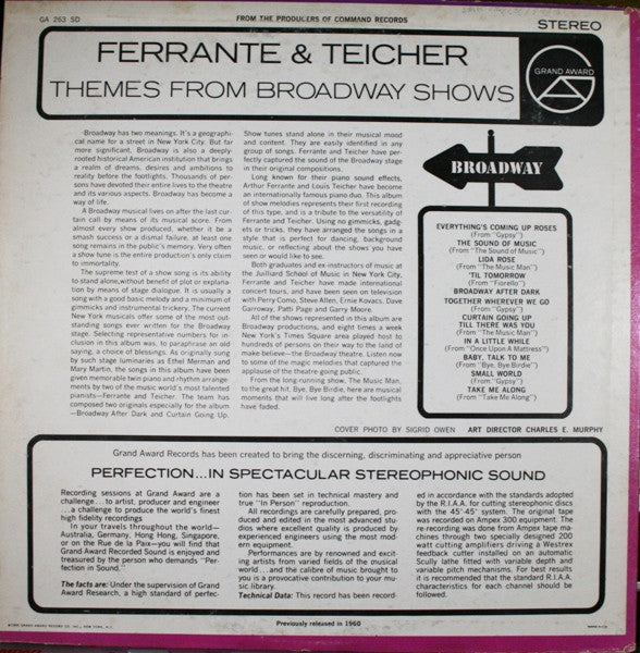 Ferrante & Teicher : Themes From Broadway Shows (LP, Album, RE)