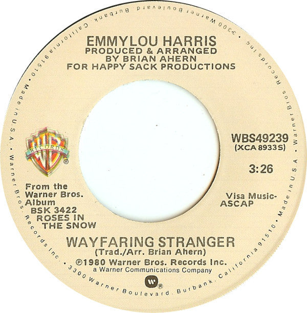 Emmylou Harris : Wayfaring Stranger (7", Single)