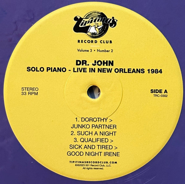 Dr. John : Solo Piano/Live in New Orleans 1984 (LP, Album, Club, Ltd, Pur)