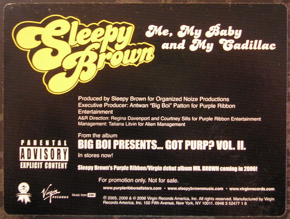 Sleepy Brown : Me, My Baby & My Cadillac (12", Promo)