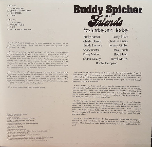 Buddy Spicher And Friends* : Yesterday And Today (LP, Ltd, Num, S/Edition, Gat)