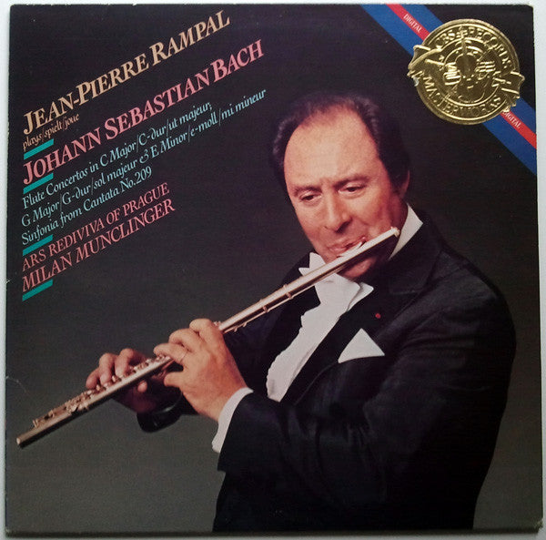 Jean-Pierre Rampal, Ars Rediviva Of Prague*, Milan Munclinger - Johann Sebastian Bach : Flute Concertos In C Major; G Major & E Minor / Sinfonia From Cantata No. 209 (LP)