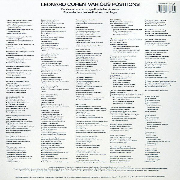 Leonard Cohen : Various Positions (LP, Album, RE, RM, 180)