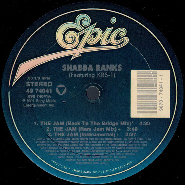 Shabba Ranks Featuring KRS-1* : The Jam (12")