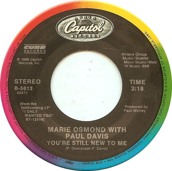 Marie Osmond With Paul Davis (3) : You're Still New To Me (7", Single, Spe)