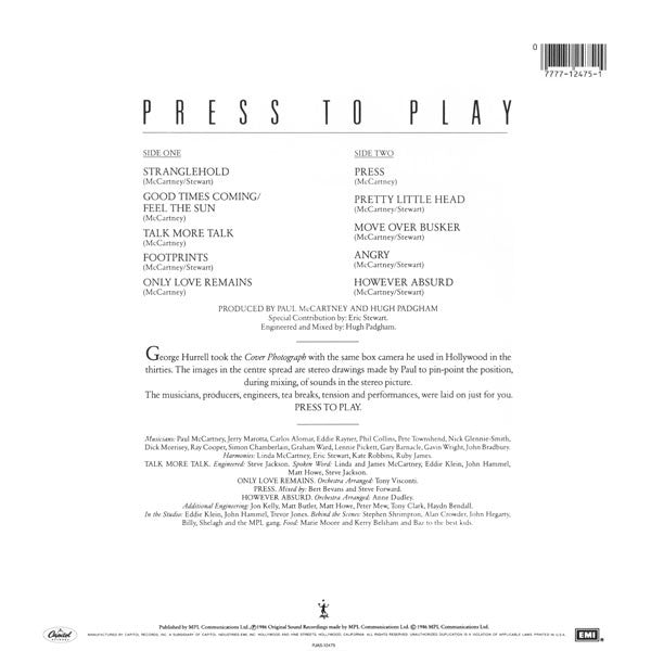 Paul McCartney : Press To Play (LP, Album, Gat)
