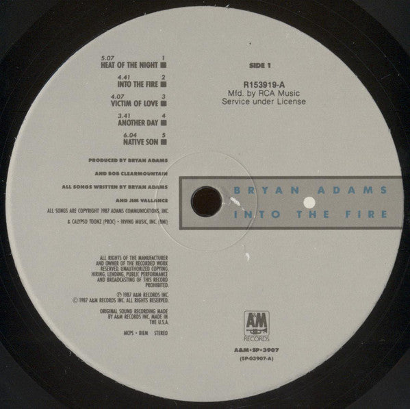 Bryan Adams : Into The Fire (LP, Album, Club)