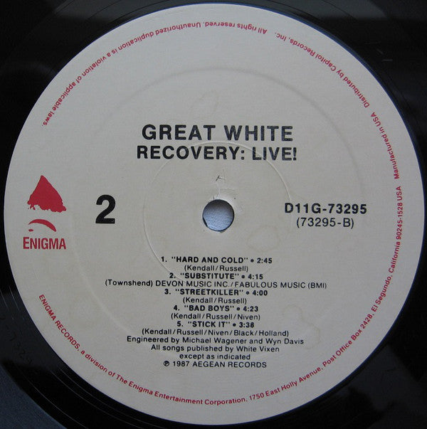 Great White : Recovery: Live! (LP, Comp, All)