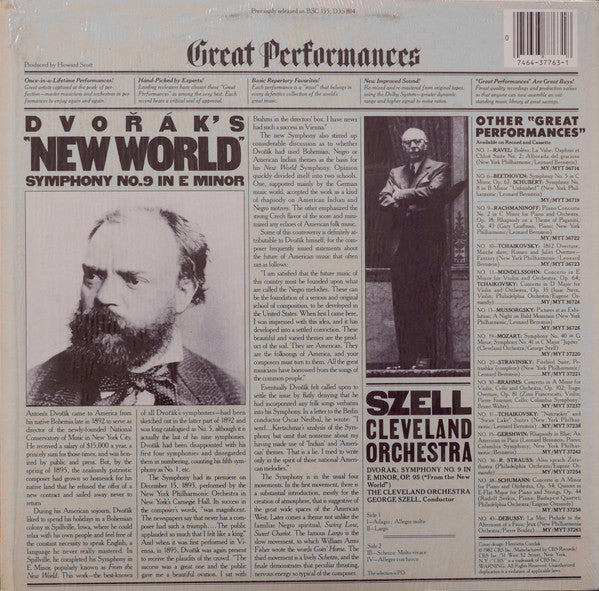 Antonín Dvořák, George Szell, The Cleveland Orchestra : "New World" Symphony No. 9 In E Minor (LP)