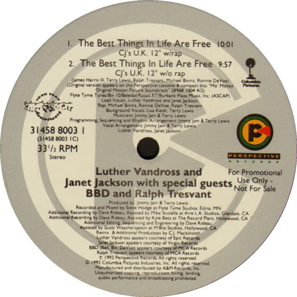 Luther Vandross & Janet Jackson : The Best Things In Life Are Free (2x12", Single, Promo)