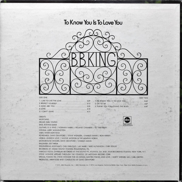 B.B. King : To Know You Is To Love You (LP, Album)