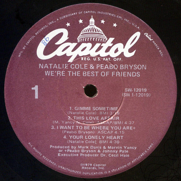 Natalie Cole & Peabo Bryson : We're The Best Of Friends (LP, Album, RE)