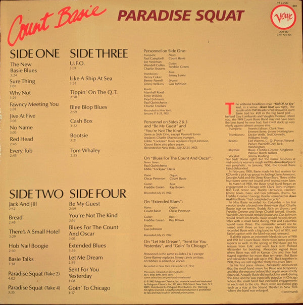 Count Basie : Paradise Squat (2xLP, Album, Gat)