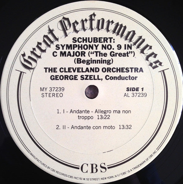 Schubert* / Szell*, The Cleveland Orchestra : Symphony No. 9 In C Major, "Great" (LP, Album, RM)