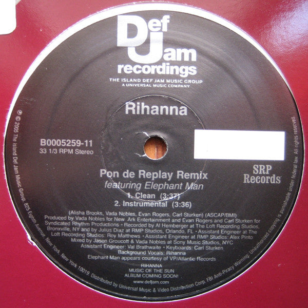 Rihanna : Pon De Replay (Remix) (12")