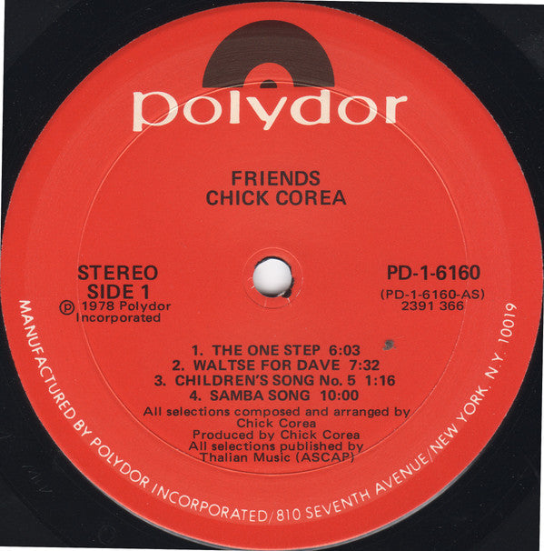 Chick Corea : Friends (LP, Album, Mon)