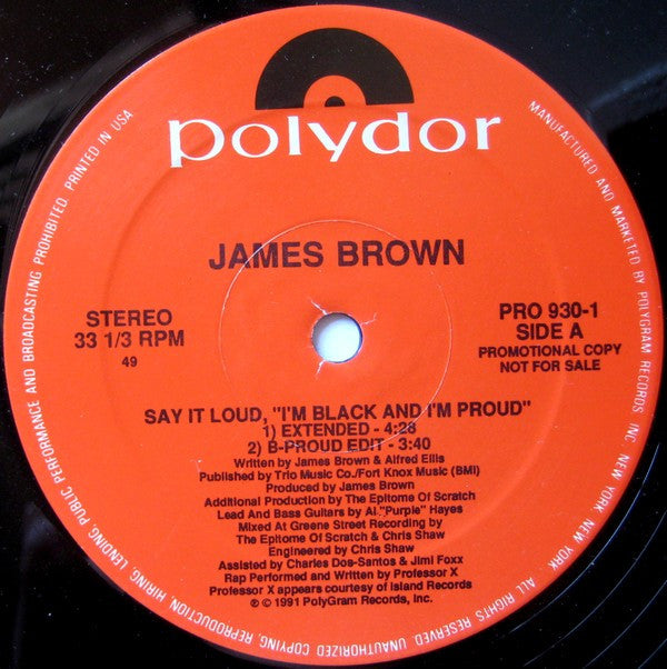 James Brown : Say It Loud, I'm Black And I'm Proud - The Hip-Hop Remix (12", Promo)