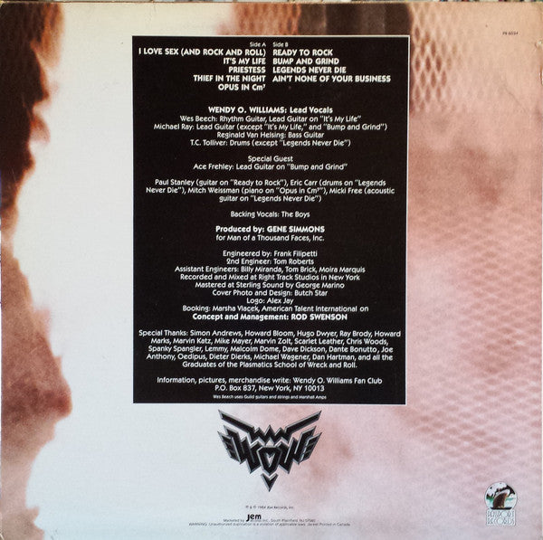 Wendy O. Williams : WOW (LP, Album)