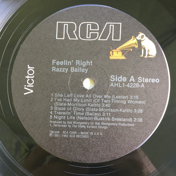 Razzy Bailey : Feelin' Right (LP, Album, Ind)