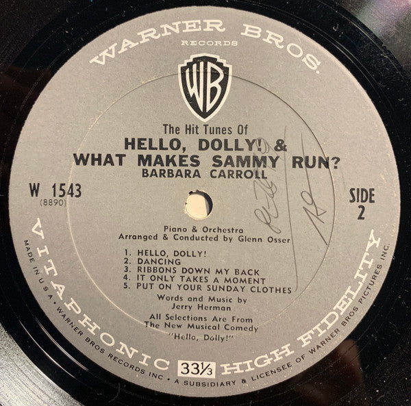 Barbara Carroll : Fresh From Broadway! The Hit Tunes Of "Hello, Dolly!" & "What Makes Sammy Run?" (LP, Album, Mono)