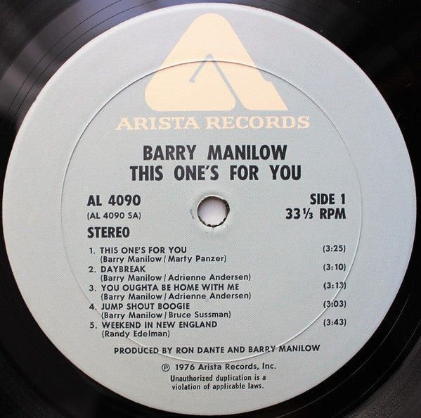 Barry Manilow : This One's For You (LP, Album, Wad)