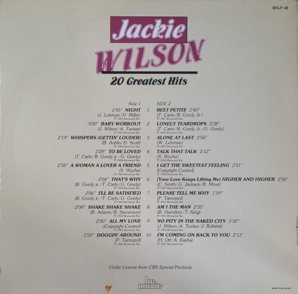 Jackie Wilson : 20 Greatest Hits (LP, Comp)