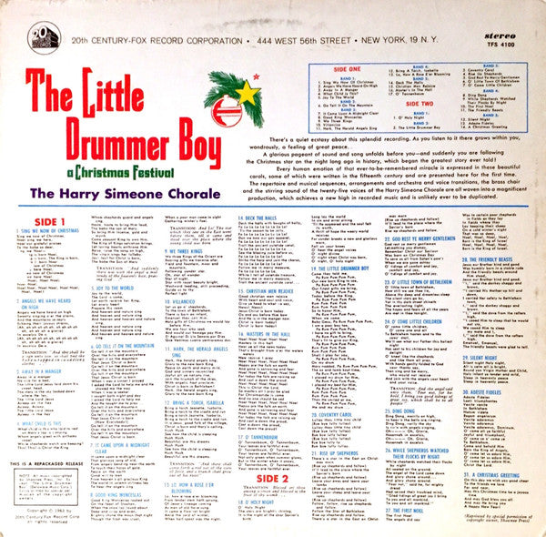 The Harry Simeone Chorale : The Little Drummer Boy: A Christmas Festival (LP, Album, RE)