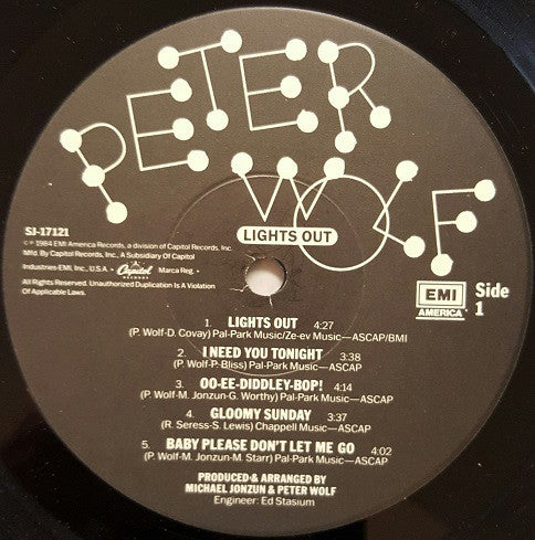 Peter Wolf : Lights Out (LP, Album, Jac)