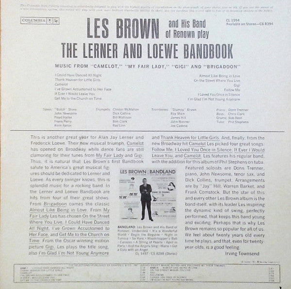 Les Brown And His Band Of Renown : The Lerner And Loewe Bandbook Music From "Camelot", "My Fair Lady", "Gigi" And "Brigadoon" (LP, Album, Mono)